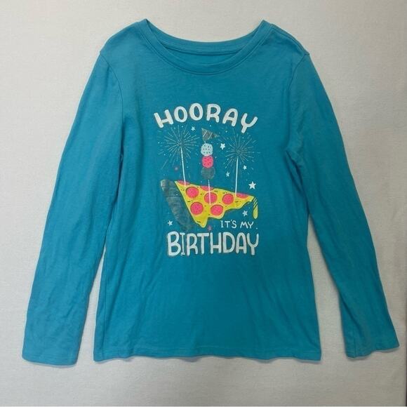 Cat & Jack Hooray It’s My Birthday Graphic T-shirt teal Y2K long sleeve Size 6 - Picture 6 of 6